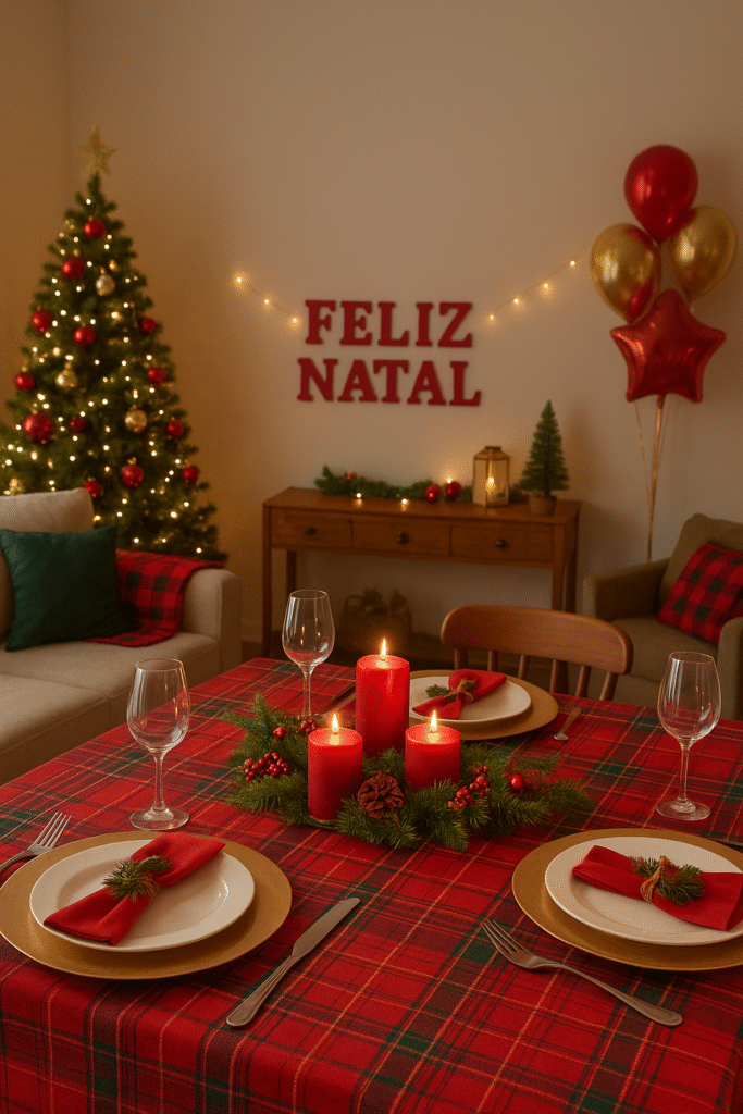 Mesa natal decorada simples economizando